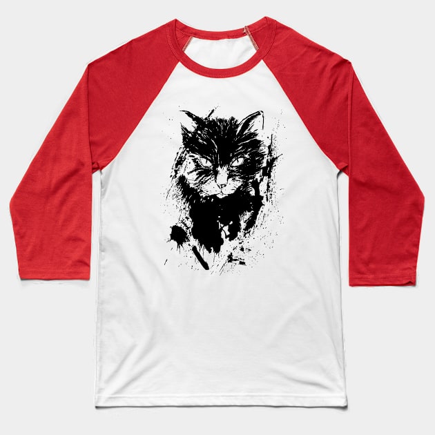 black cat on red Baseball T-Shirt by NemfisArt